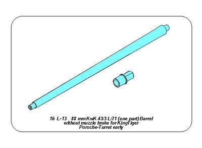 88 mm KwK 43/3 L/71 (one part) barrel for King Tiger Porsche-Turret without muzzle brake