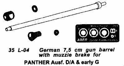 German 7.5cm barrel with muszzle brake for Panther Ausf D/A and early G