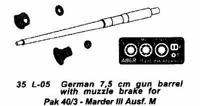 German 7.5cm gun barrel with muzzle brake for Marder III Auf M Pak 40/30 (to fit TAMIYA)