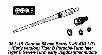 German 88mm KwK 43/3 L/71 (early) Tiger B Porsche Turm late