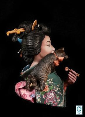 Cat and Beauty, after Utagawa Kunisada