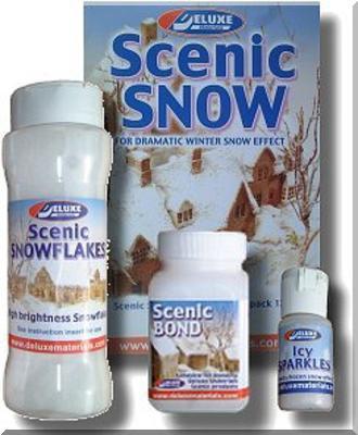 Scenic Snow kit - Complete kit containing Scenic Snowflakes, Scenic Bond Adhesive & Icy Sparkles