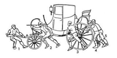 The Berline being pulled from coach house