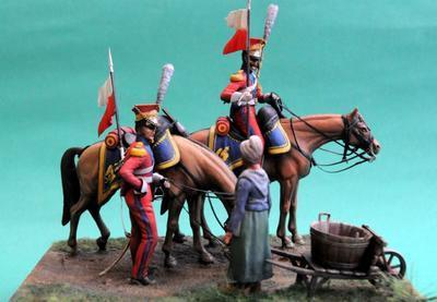 Lanciers Rouge en Route w/Civilian Woman (3)