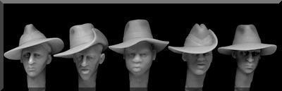 5 heads with slouch hats (as used by both the British 14th Army in WW2 and Australians)