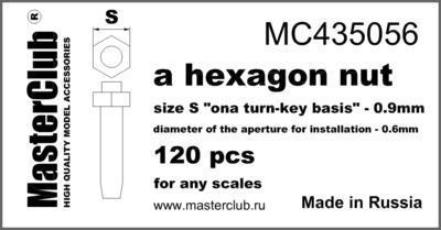 Hexagon standard Nut,  head 0.9mm  aperture 0.6mm 120 pcs.