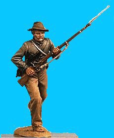Confederate running, rifle at ready