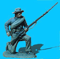 Confederate kneeling w/bedroll reaching for cart