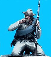 Confederate infantry on knees biting cartridge